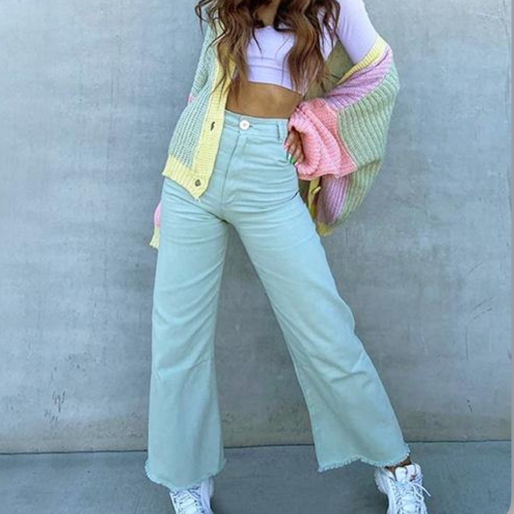 Kiss the Rainbow green straight leg jeans